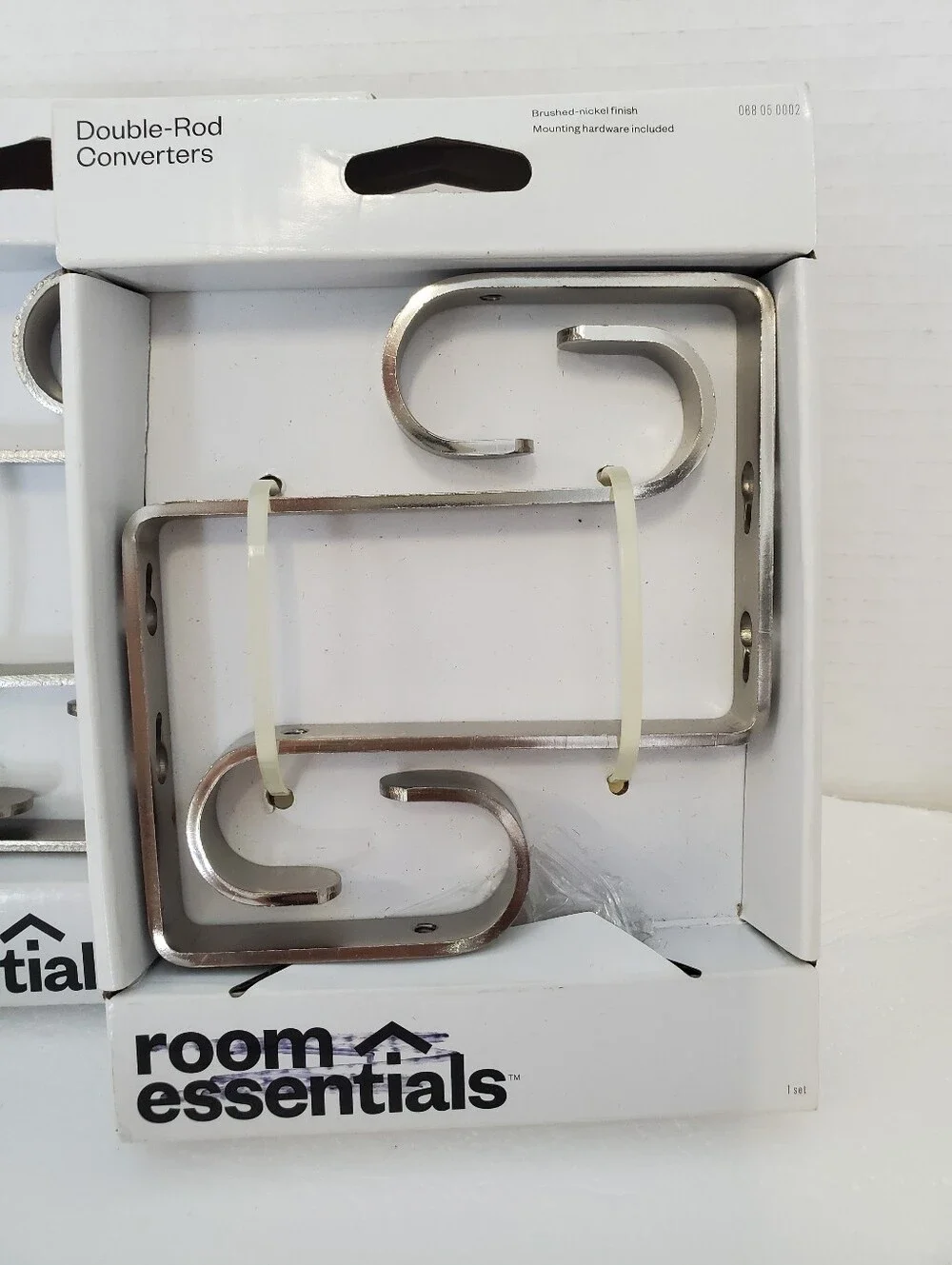 Double curtain rod brackets for Ceiling or Wall Set / 3 Pkgs Nickel Target